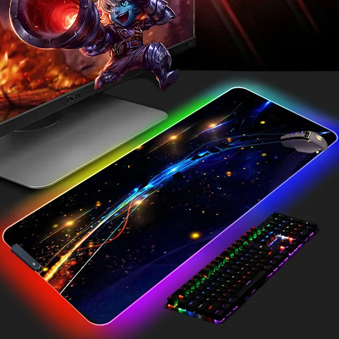 Custom Logo Extended Large XXL rubber+ Cloth Glowing Lighting RGB LED Gaming color desk mat   mouse pad