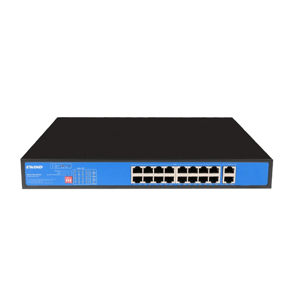 Hot Selling 16 port PoE Switch unmanaged 16*1000M POE+2*GF RJ45 Poe Ethernet Switch For IP CCTV Security System