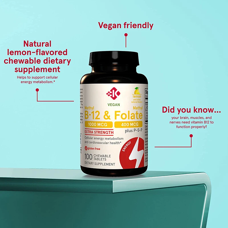 Private Label Vegan Brain and Cardiovascular Support Pills Organic Folate Vitamin B12 Men Power Energy Tablets Candy