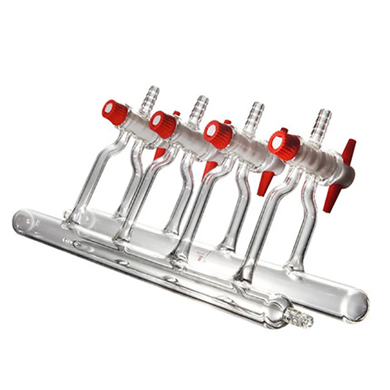 Lab Supplies Glass Simgle/Double Manifold Vacuum Gas Distributor for Schlenk Line with 3/4/5/6-Ports PTFE/Glass  Stopcocks