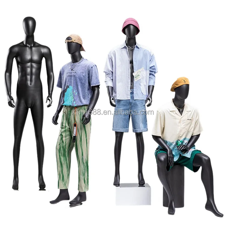 XINJI New Design Fashion Full body Stand Abstract Male Mannequin Famous FRP Display Men Mannequins Matte Black Color For Sale