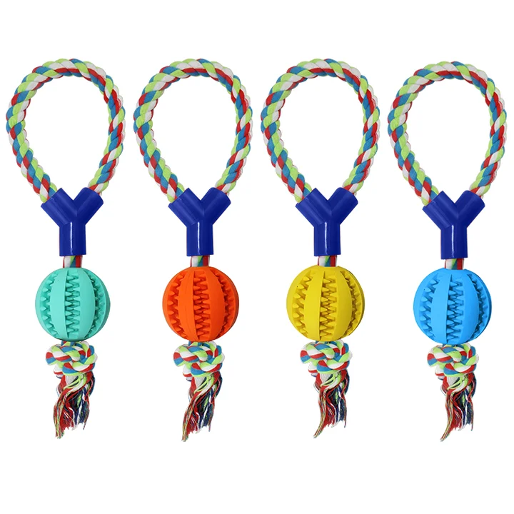 Rubber Resistant Durable Interactive Pet Dog Molar Bite Chew Rope Toy Ball Set