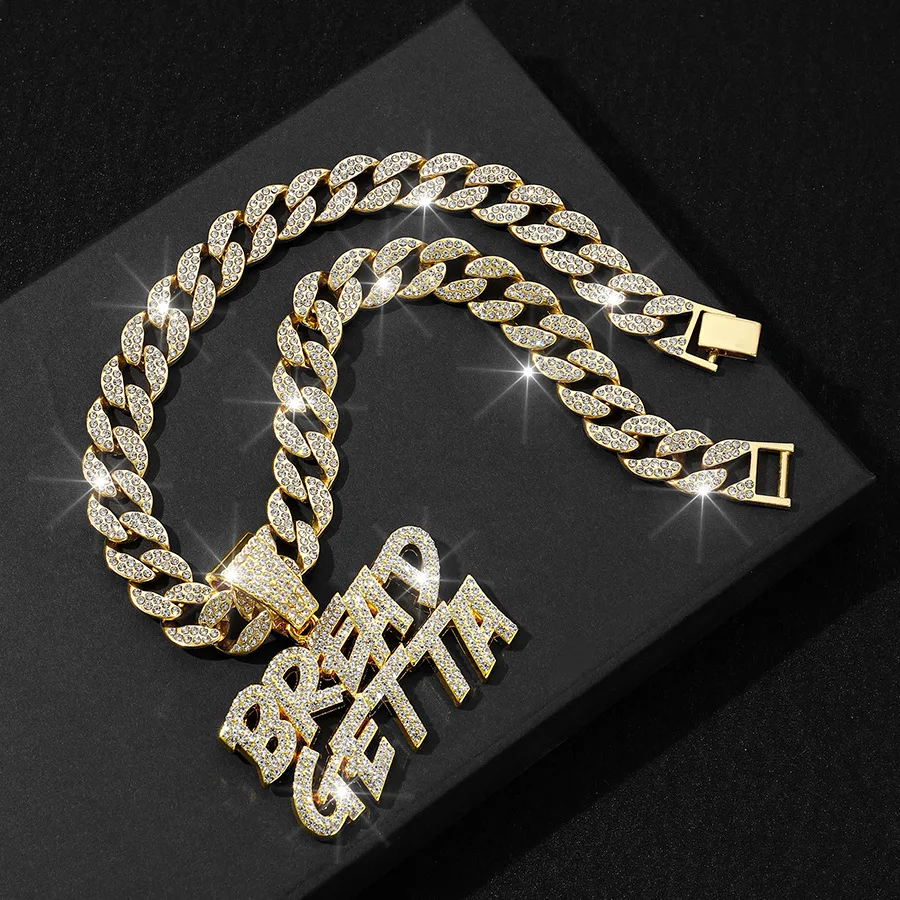 NL2270 BREAD GETTA Letter Pendant Necklace Colar com pingente de letras Iced Out Bling Party Jewelry Gift