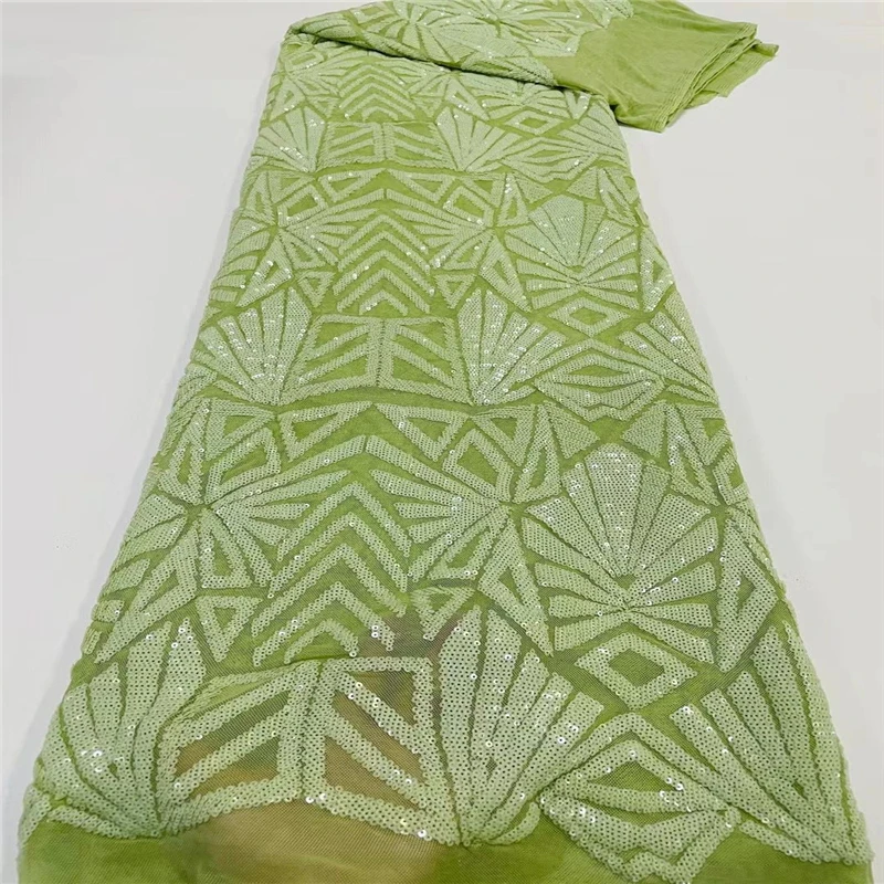 New arrival hot selling Lemon Green cute Embroidered sequin design 5 yards net lace