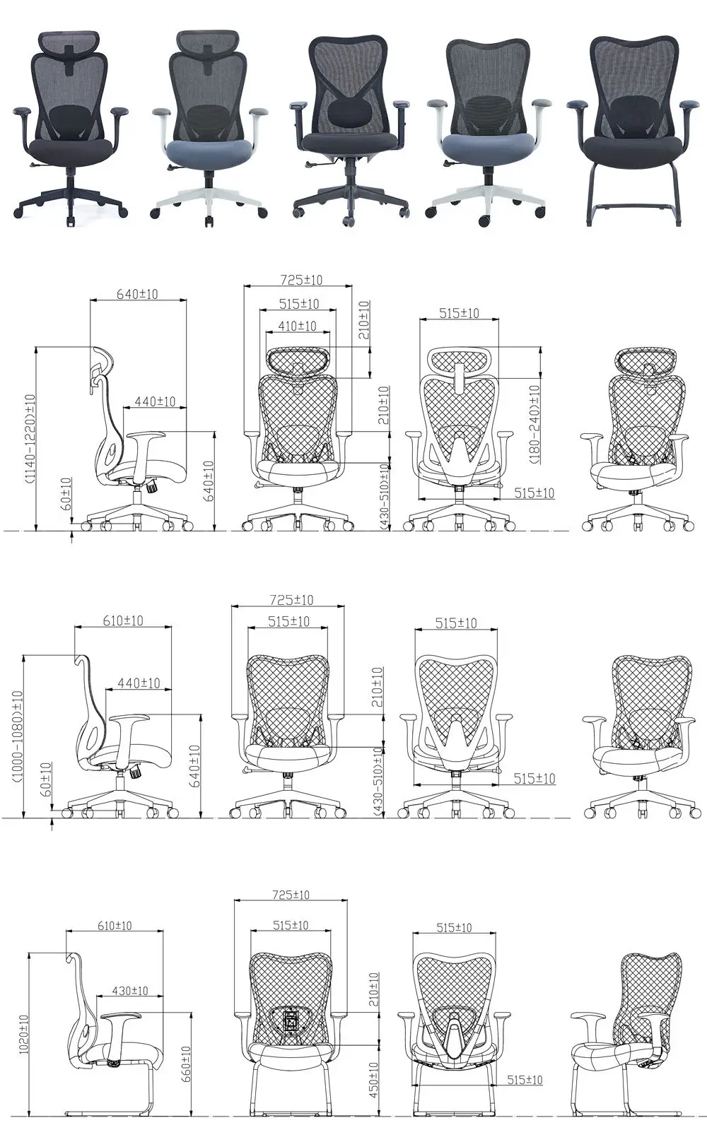High Back Erogomonic Office Chair for Office Used With Height Adjustable PP Headrest Swivel Office Chair
