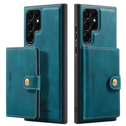 2 in 1 Detachable Retro PU Leather Wallet Bag Card Holder Cover Magnetic Leather Phone Case for Samsung S22 S21 S20 Ultra