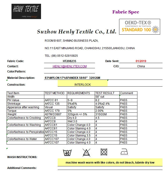HT208235 83%NYLON 17%SPANDEX KNITTED INTERLOCK FABRIC FOR LEGGING