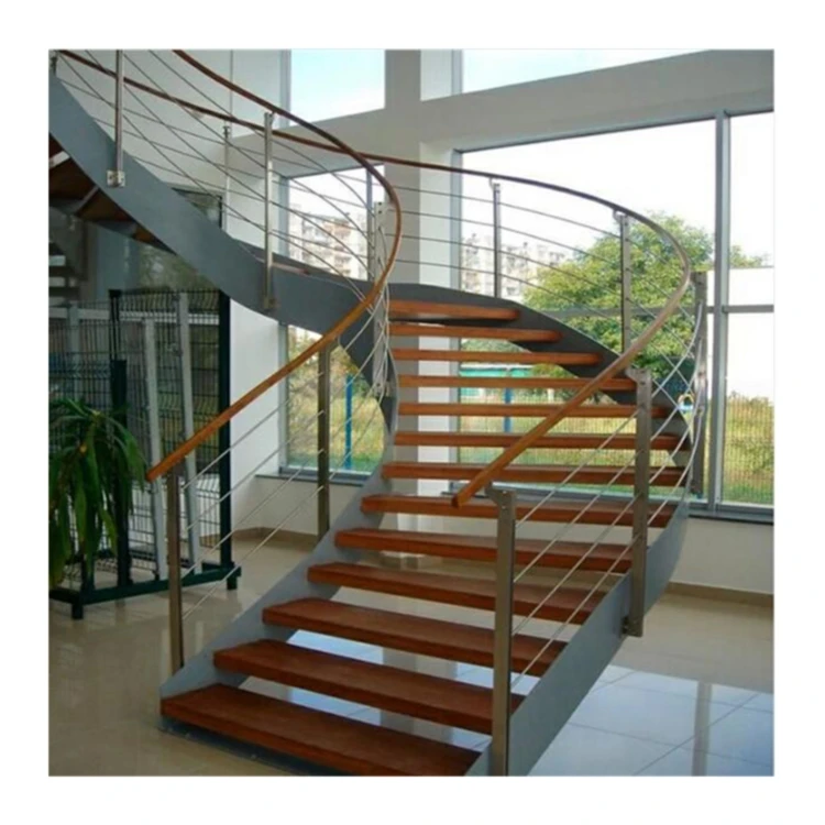 2019 Modern Stylish Tempered Glass Steps Stainless Steel Frame Spiral Stairs Curved Staircase for Home