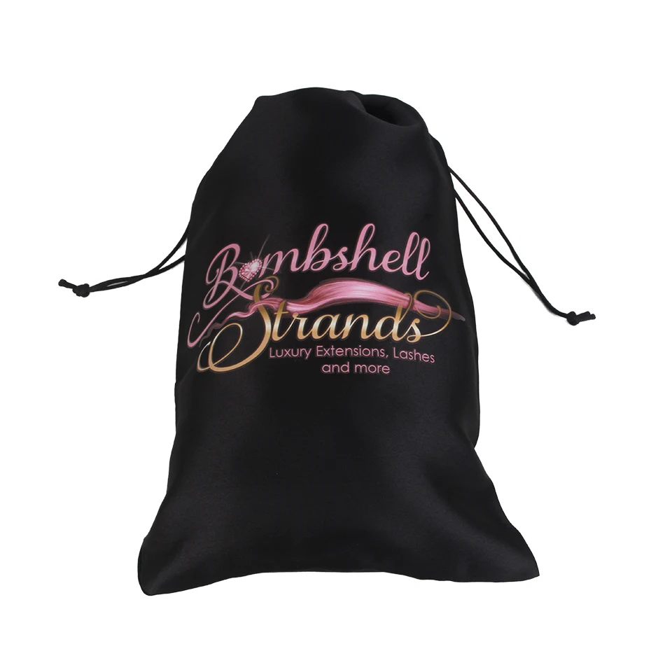 Your company logo name printing human hair packaging satin bag , gift packing shipping bag