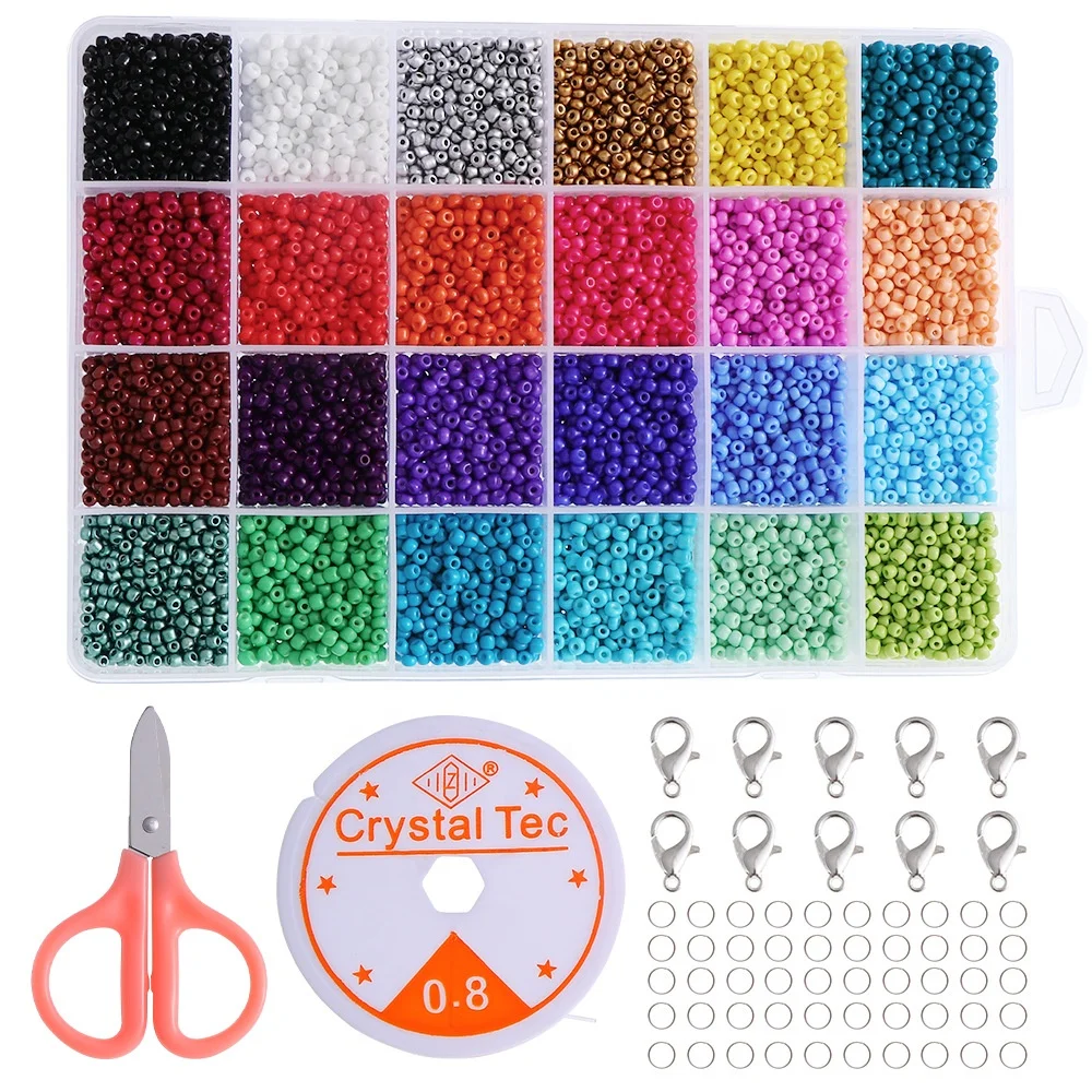 24 Colors DIY Letter 2mm 4mm glass seed beads craft kit set for Jewelry bracelet making