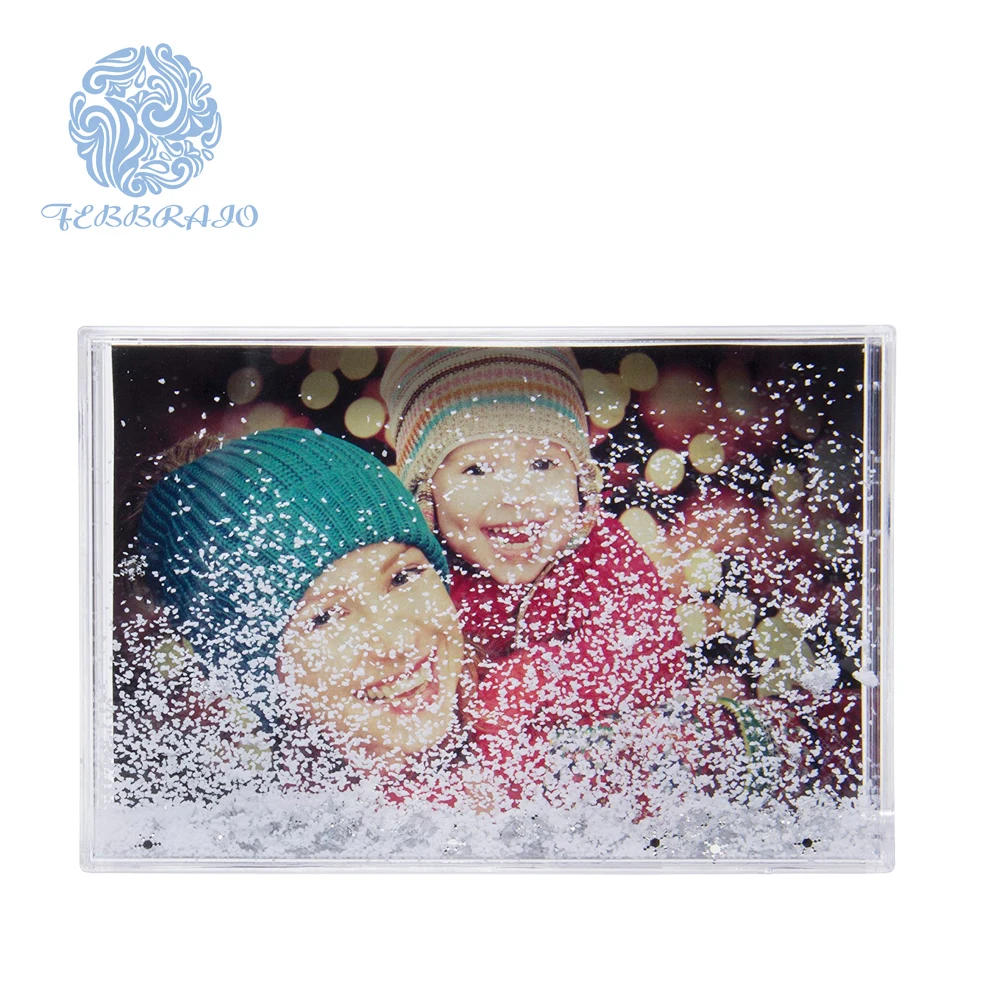 Environmental-friendly material snow picture acrylic liquid photo frame compatible with 4*6 inch size photos