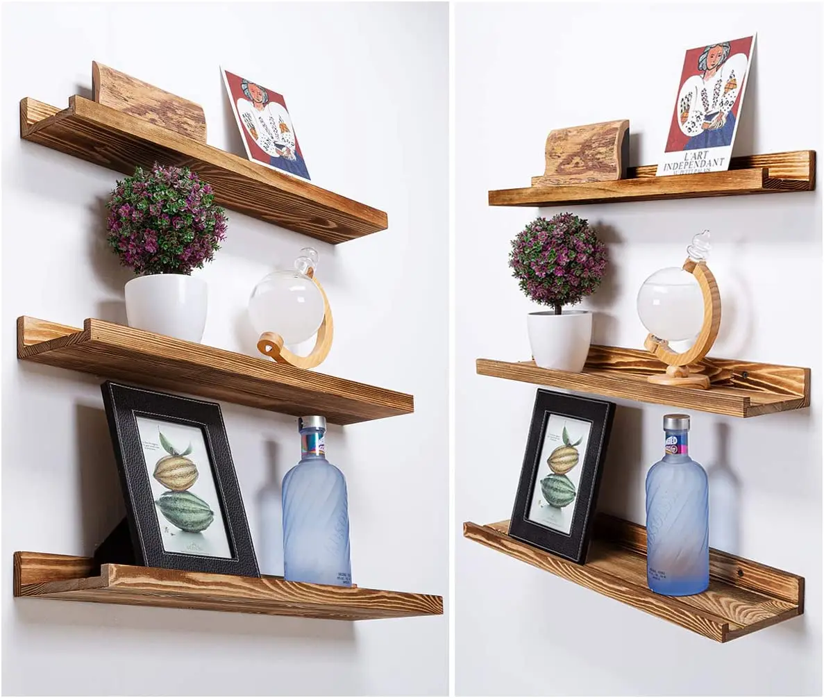 Rustic Wood Photo Shelf 16 Inch Large Floating Shelves Wall Mounted  3 Floating Shelves For Bedrooms Office Living Room Kitchen