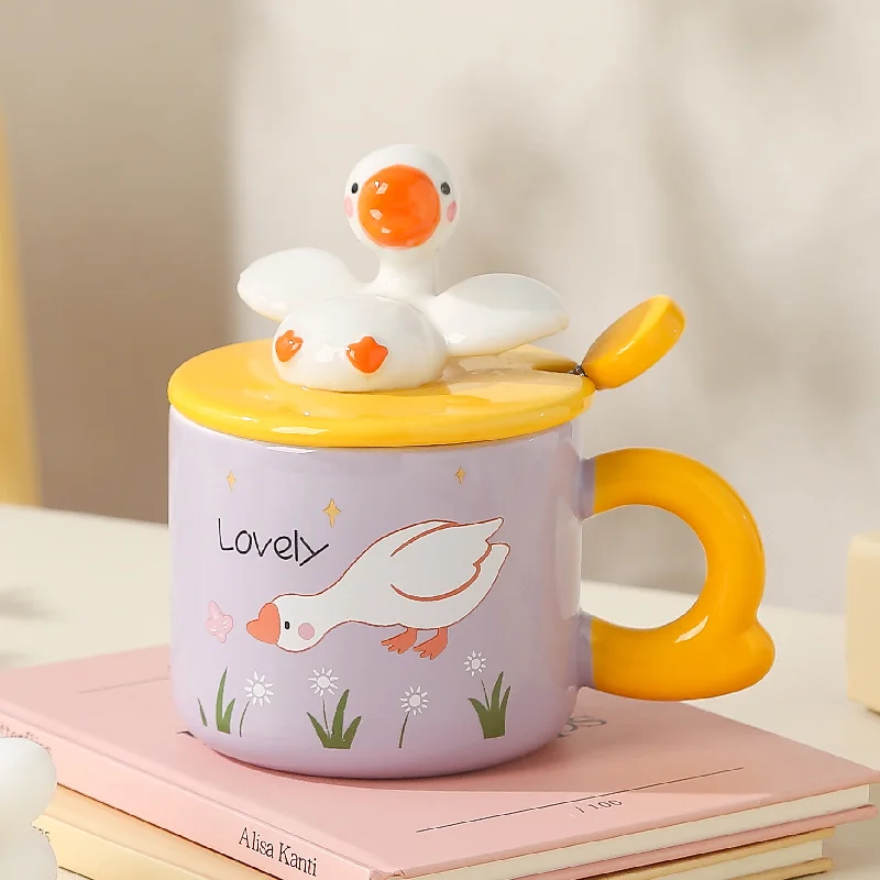 400ml handle cartoon milk juice ceramic cup mug New 2024 Cute duck ceramic coffee cup
