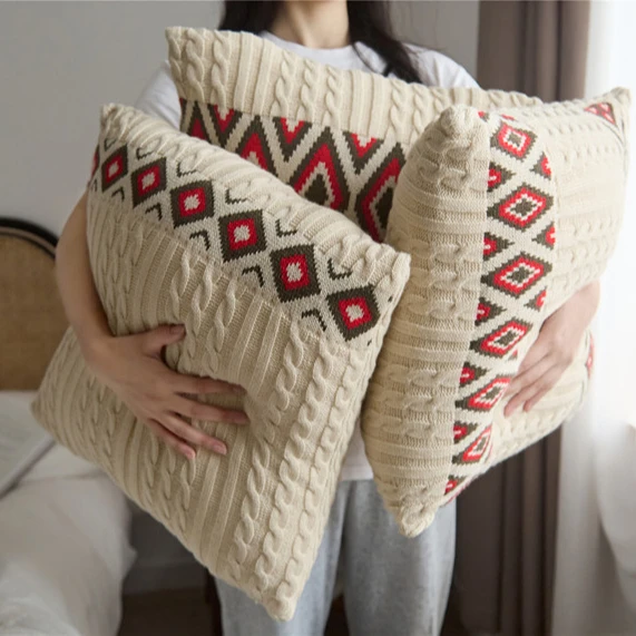 WD Decorative Moroccan Acrylic Knitted Throw Pillow Case for Home Decor Cushion Cover