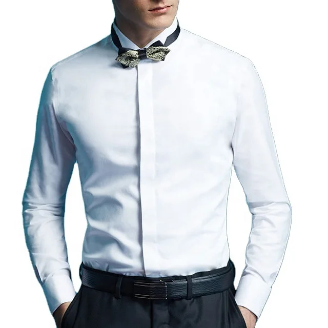 Мужской облегающий нагрудник на пуговицах 2021, белая рубашка для смокинга спереди, хлопковая рубашка Supima, простой уход, воротник-стойка