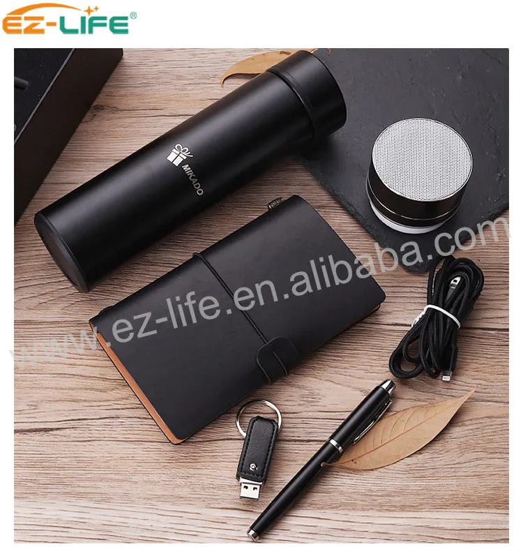 New product ideas 2021 Low price Pen  Promotion with Black Vacuum cup Notebook Keychain Pen and Power bank for wedding gift