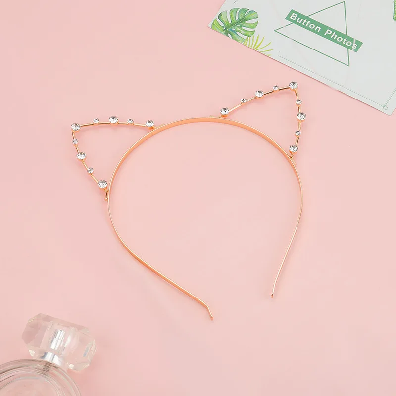 Хит продаж, креативный металлический головной убор со стразами и кошачьими ушками для женщин, повязка на голову для вечеринки