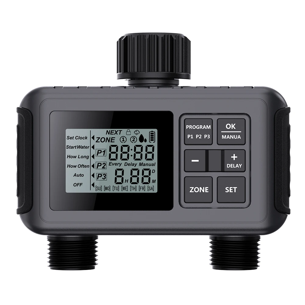 2 Outlet Sprinkler Timer Programmable Water Timer with Rain Delay/Manual/Automatic Irrigation System for Lawns, Yard and Pool
