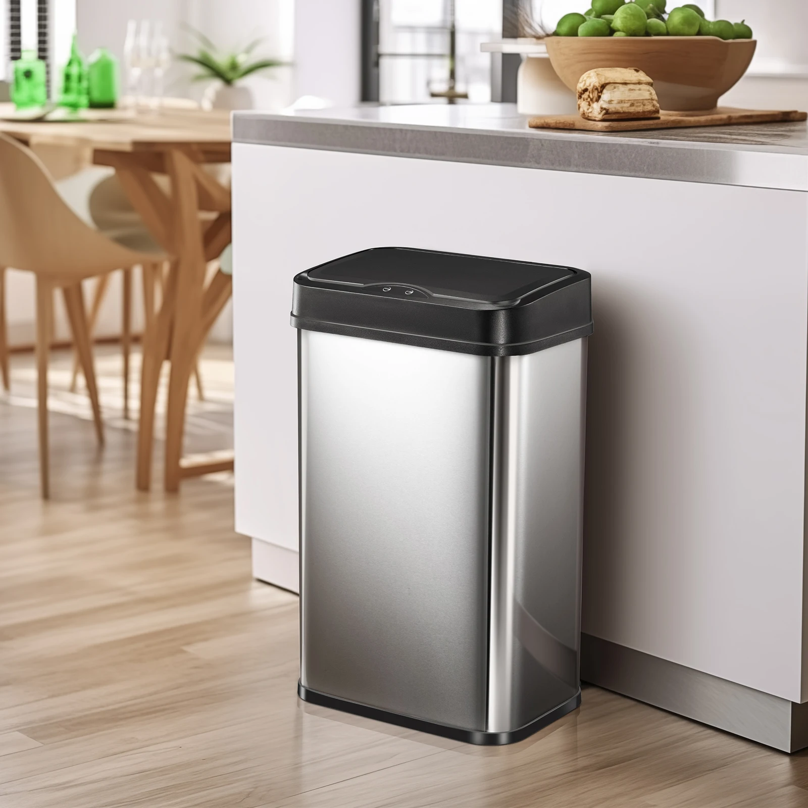 Automatic 50L Stainless Steel Material Waste Can Fully 24 Hour Odor Isolation Trash Bin with Manual Switch and Vibration Sensor