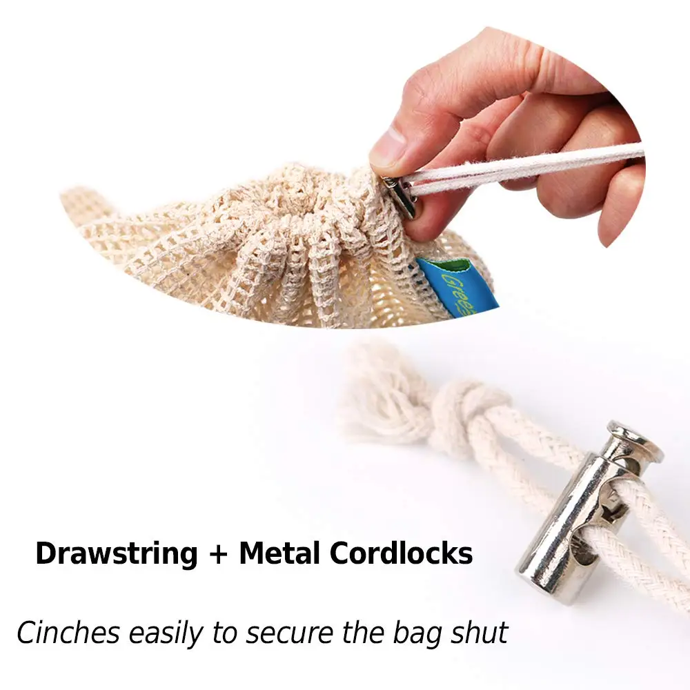 
Free Sample Custom Logo Cotton Mesh Bag Shopping Fruits Vegetable Drawstring Produce Bags 