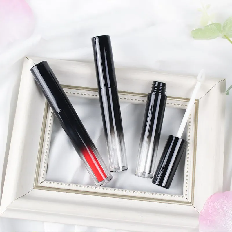 3ml empty cosmetics Gradient black color lip gloss tube with brush packaging