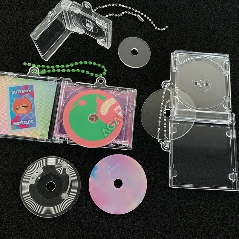new promotional customized kpop music key chain keyring cd-keychain cute logo box case custom album acrylic mini nfc cd keychain