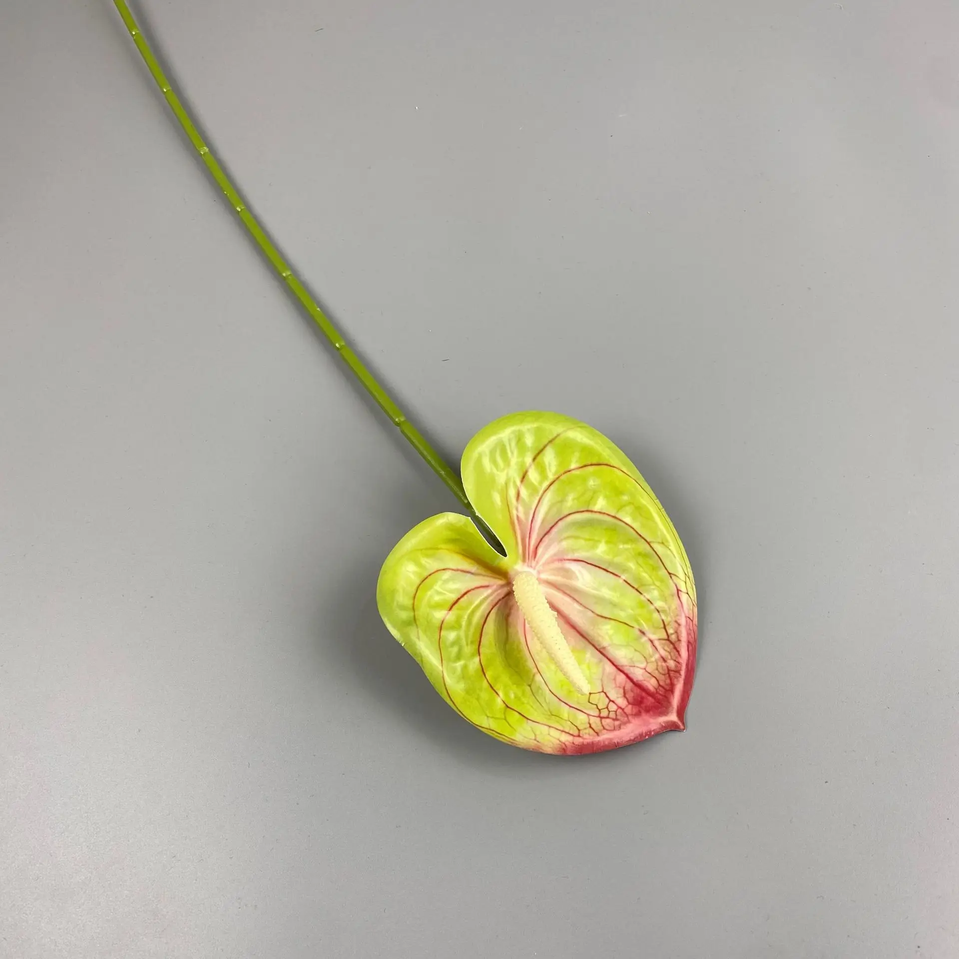 EG-S171 Handmade Single Faux White Green Artificial Anthurium Flowers Real Touch Anthurium Plant Indoor Home Decoration