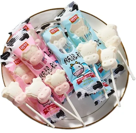 Factory wholesale custom cartoon character shapes Cartoon animals milk pressed candy lollipop