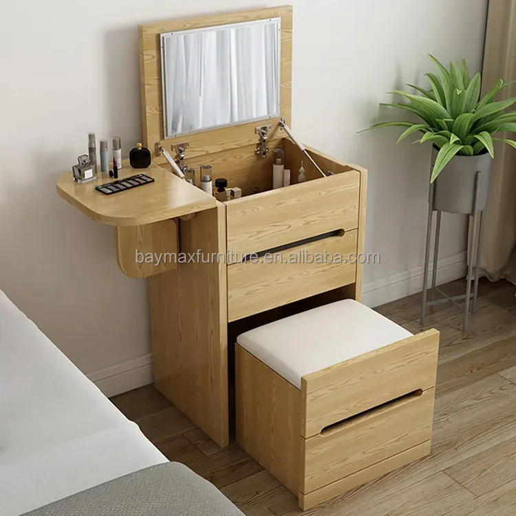 Wholesale mini dressing table makeup vanity table with mirror and stool