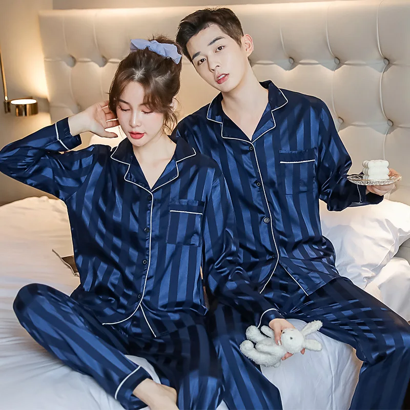 Europe and the United States wholesale explosive pair pajamas stripe pure color long sleeve home clothes men pajamas set
