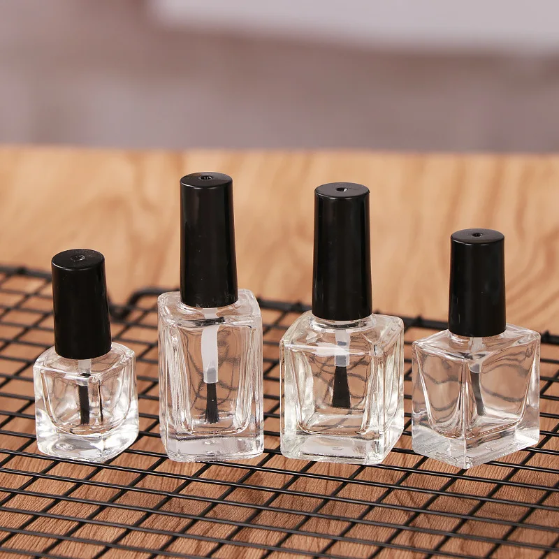 In stock wholesale 5ml 8ml 10ml 15ml round square glass empty nail polish glass bottle with brush