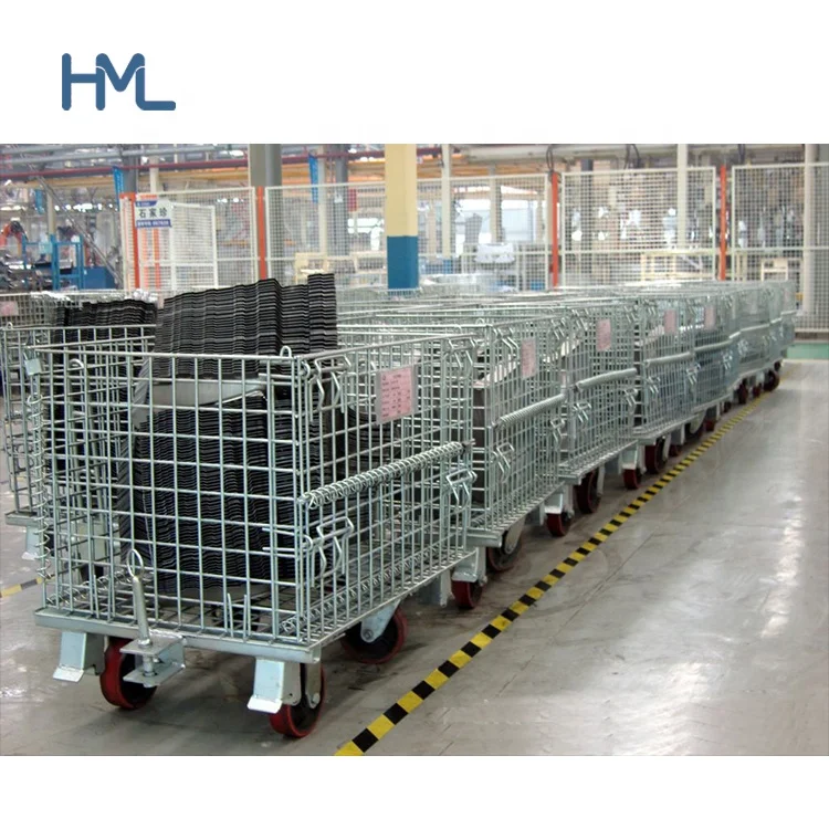 Warehouse storage collapsible welded foldable stacking wire mesh metal steel pallets rollen gitterbox