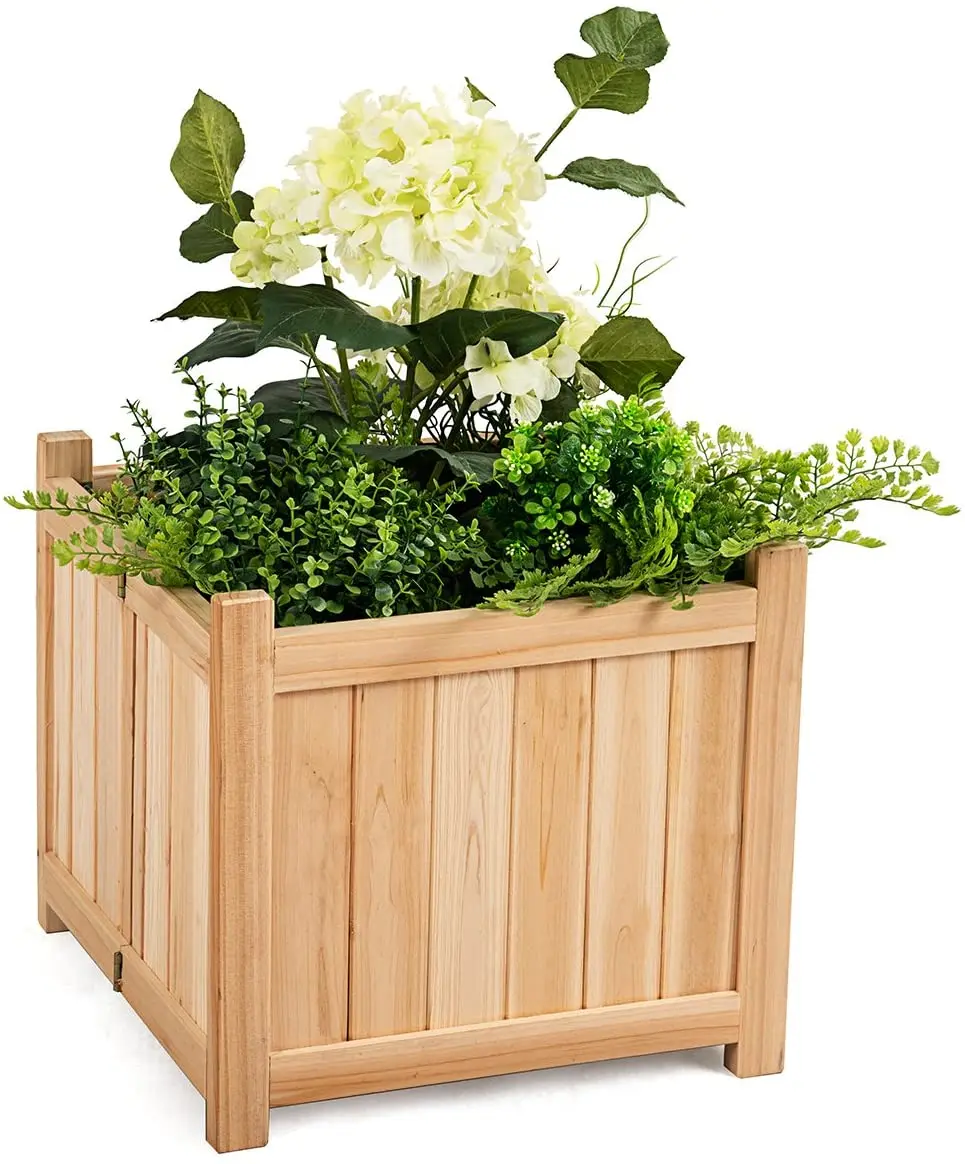 Wooden Farmhouse Style Plant Holder Box Flower Pot Basket Square Box for Garden custom size wood box garden wooden planter