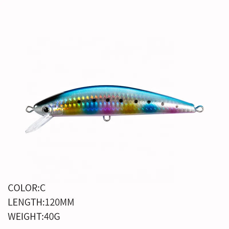 2023 New Design Long Casting Heavy Sinking Minnow 120mm 40g For Trout Hard Spanish Mackerel Sea Bass Wobbler Baits