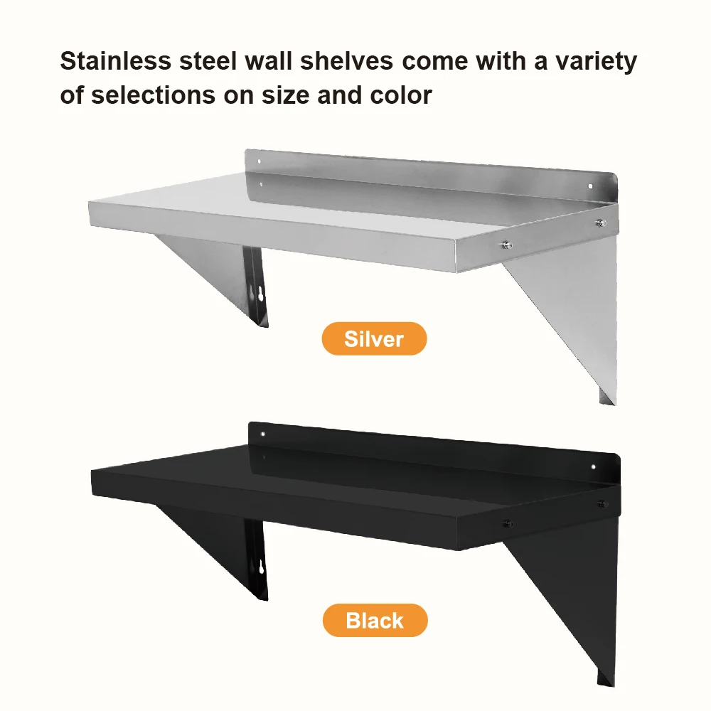 New Design Black Wall Mount Shelf Stainless Steel Wall Floating Shelves for Catering Kitchen Home Bathroom