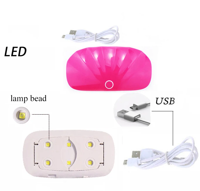 6W LED Lamp Nail Dryer White Rose Red Portable Nail Lamp for Gel Varnish Fast Dry Manicure Machine Mini USB Connector Nail Lamp