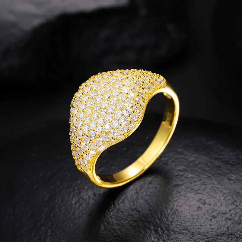 1pc Fashion Ring For Men Inlaid Moissanite Ring 18k Golden Plated Jewelry 925 Sterling Silver Hip Hop Jewelry