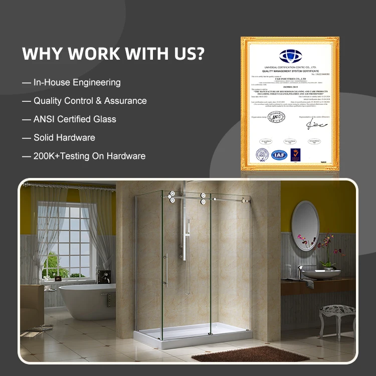 OEM ODM Stainless Steel Frameless Sliding Door Clear Glass Rectangular Shower Enclosure