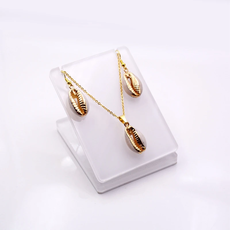 Wholesale Hawaii bead shell pearl fashion jewellery natural gold plated seashell pendant choker necklace earrings set for women