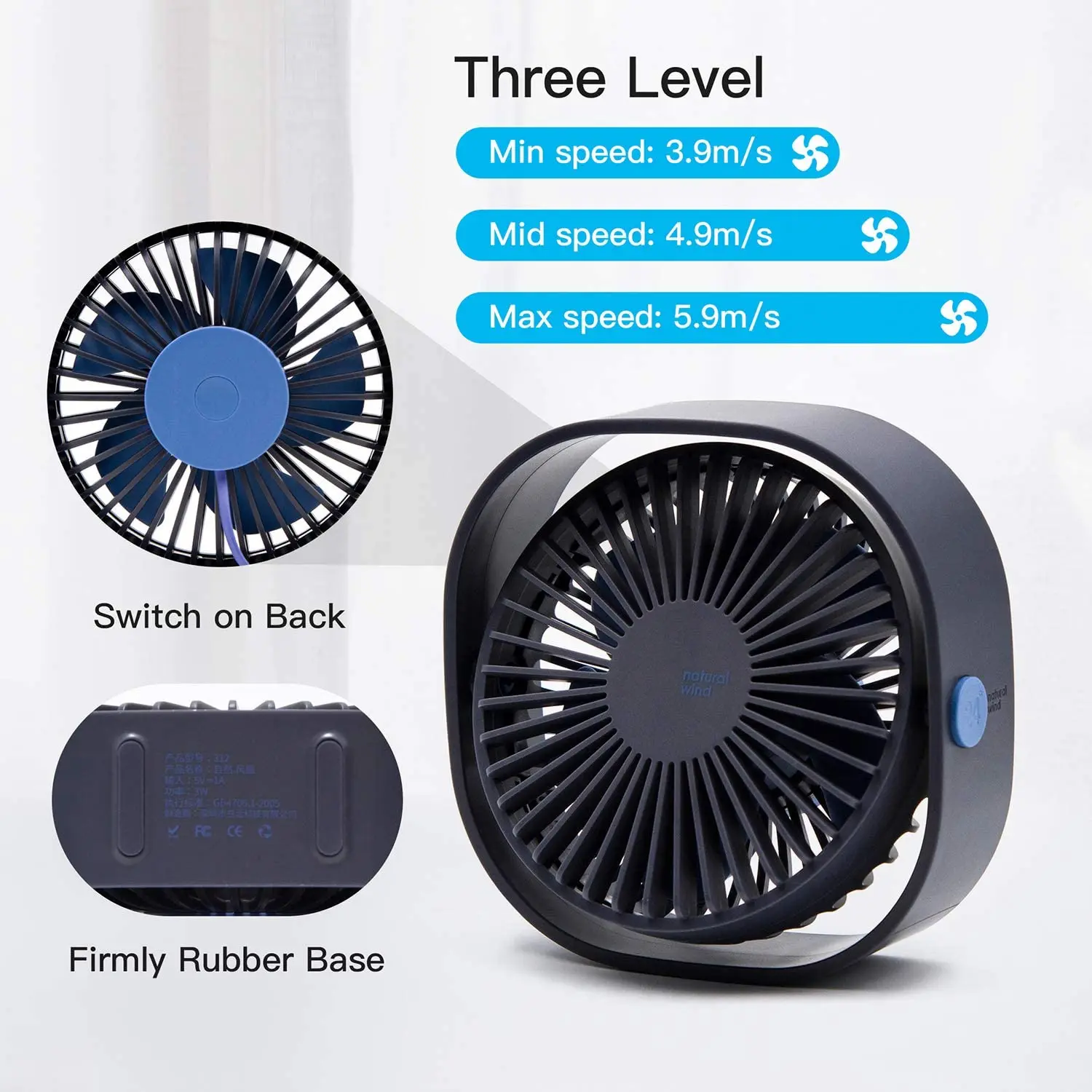 Portable Adjustable 360 Degrees Small Table Cooling Fan,3 Speeds Mini Desktop Fan Quiet Strong Wind USB Desk Fan for Office,Home