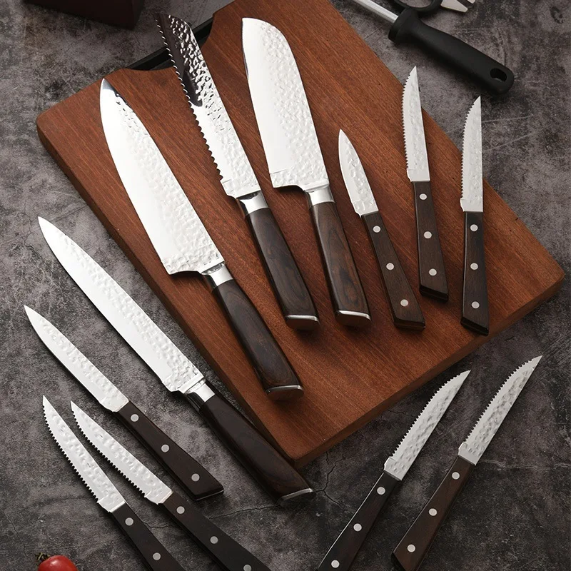 2024 Germany High Carbon Stainless Steel Chef Knife Block Set 15 Pieces Ultra Sharp Chef Kitchen Knife Set with Block Sharpener