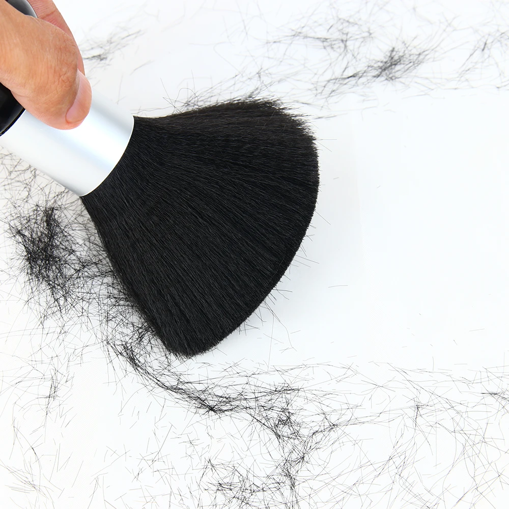 Leeons Black Powder Duster Brush with Plastic Handle Grip Salon Barber Neck Hair Cleaning Haircut Brush