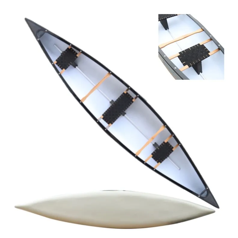 LLDPE Polyethylene Kayak Canoe with Paddles 2-3 person with wooden Fabric belts