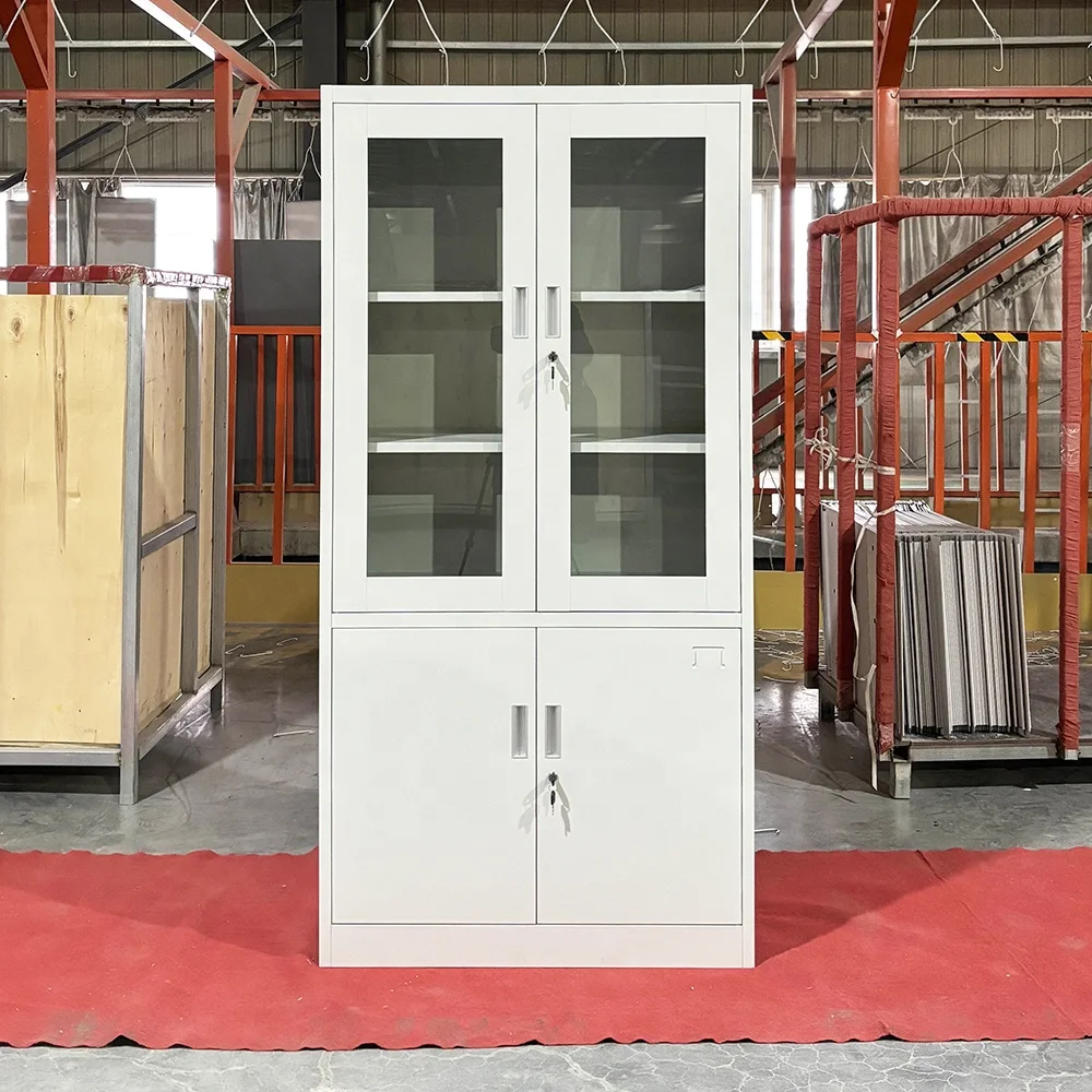 2 glass door metal storage cabinet with 2 shelves office cabinet steel file cupboard
