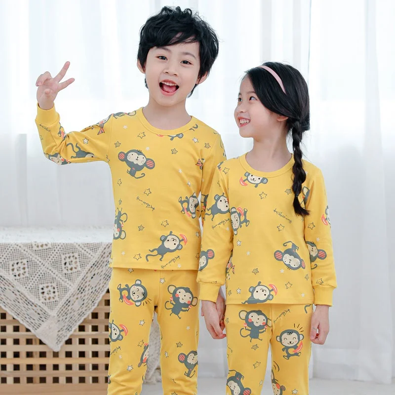 Cotton kids pajamas manufacturer winter kids 100 cotton pyjama set print with animal designs
