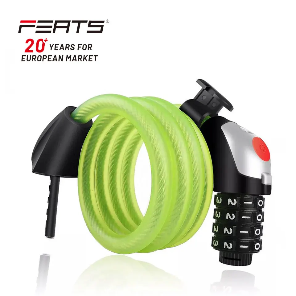 FERTS Bicycle Cable Lock with LED Light Bike Combination Lock with 4-Digit Resettable Number Bicycle Lock with Mounting Bracket