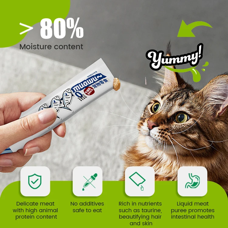Muawu Factory Wet Food Cat Treats Chicken Tuna Salmon Beef Cat Licking Treat Creamy Treat Cat Snack