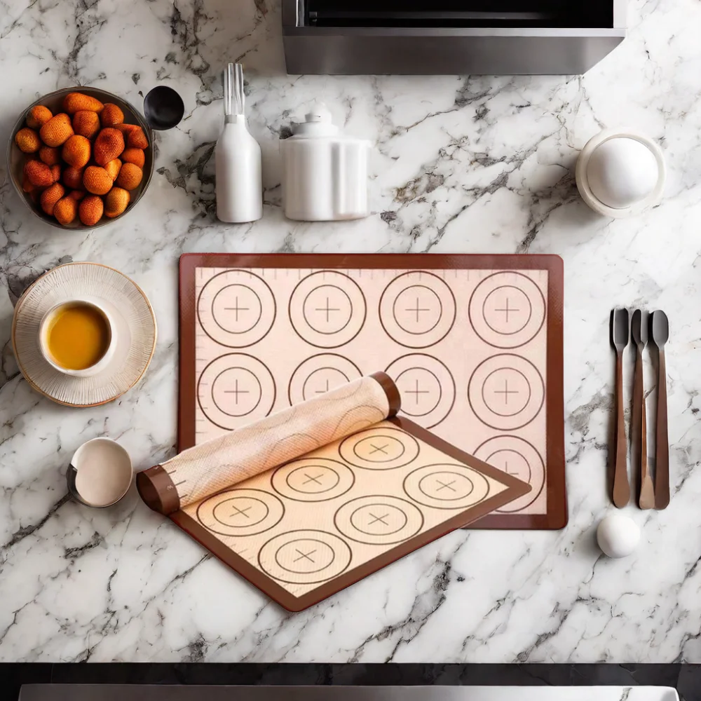 2 Pack Non-Stick Silicone Baking Mat Set Heat Resistant Cookie Sheets for Baking and Rolling Kneading Cooking Pastry Tools