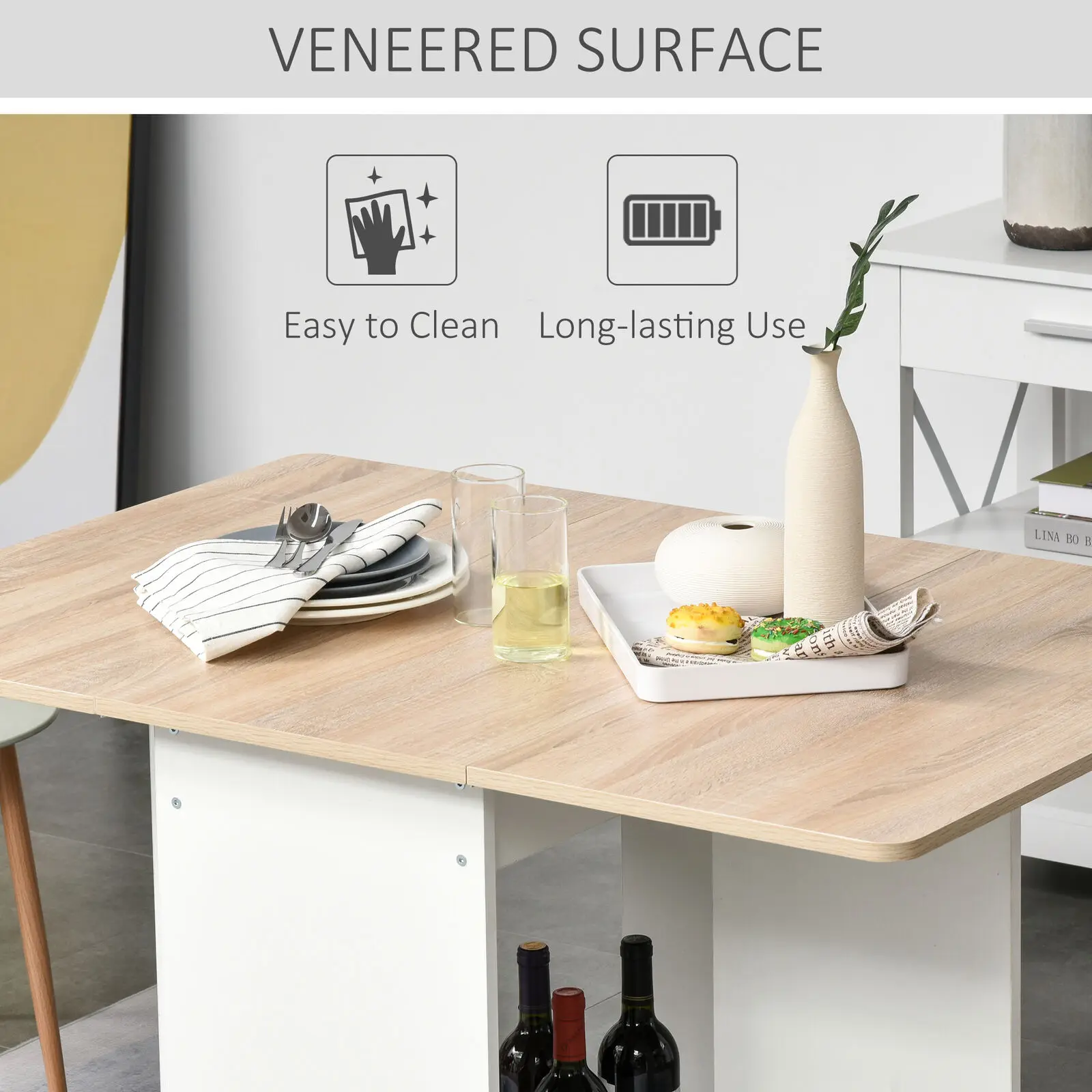 Drop-Leaf Dining Table Folding Desk Foldable Bar Table with Storage Shelf