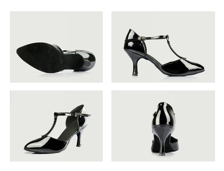 Girl closed toe black PU or leather latin dance shoes zapatos de tango with glitter diamonds